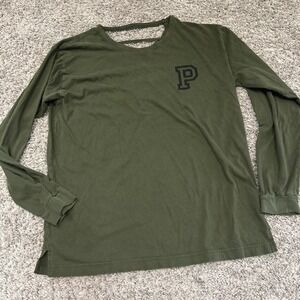 PINK Victoria's Secret Long Sleeve P Graphic Cutout Back T Shirt  Large Olive